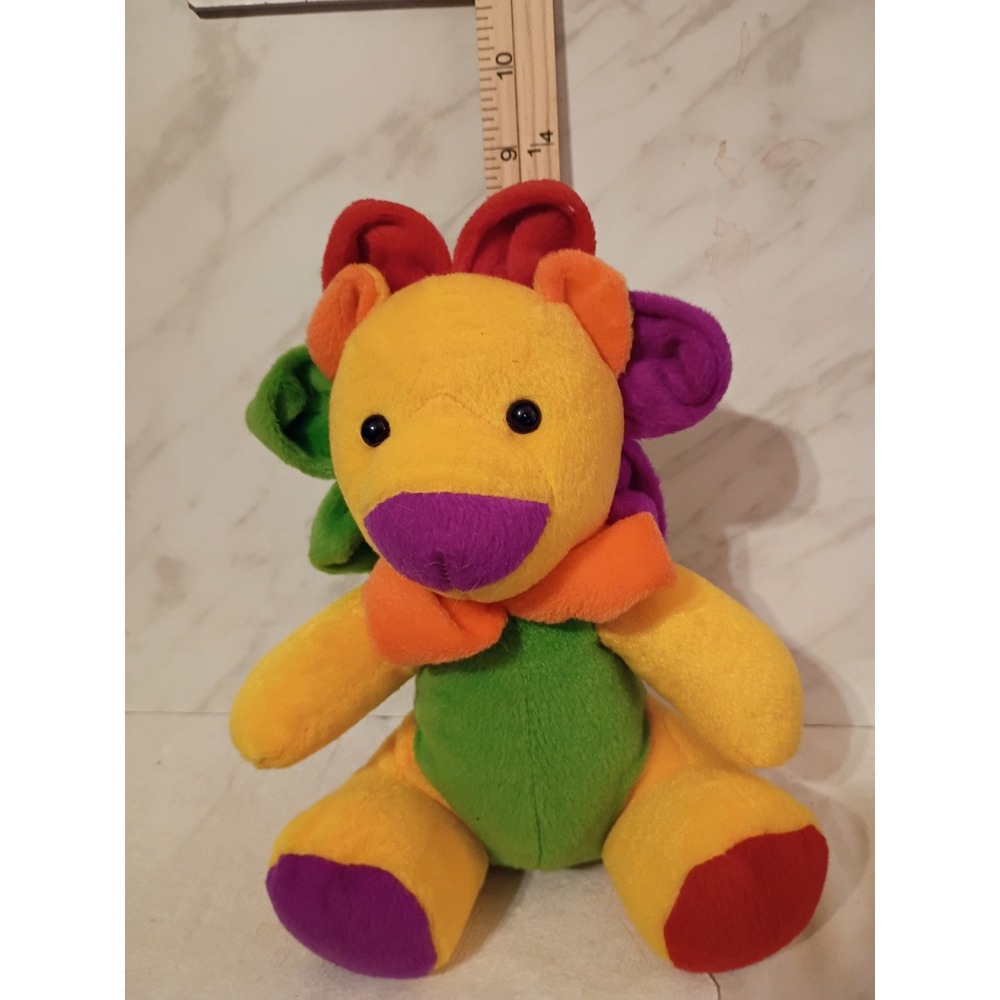 Sugarloaf Creations Rainbow Flower Lion Plush Stuffed Animal Yellow Green 10 in